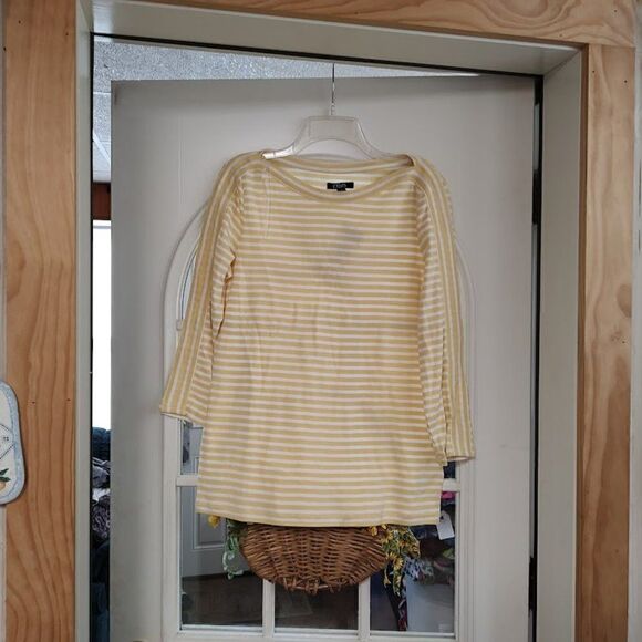 New Chaps Yellow White striped Top Size Women's L - Picture 1 of 2